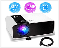 Мини-проектор 1080P HD 4500 Lux, совместимый с ТВ-тюнером, HDMI, USB, AV, DVD