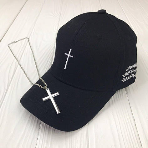 Кепка Бейсболка City-A Cross Хрест Чорна + Ланцюжок з великим Хрестиком Срібного кольору, фото 1