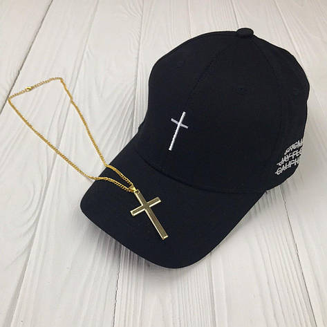 Кепка Бейсболка City-A Cross Хрест Чорна + Ланцюжок з великим Хрестиком Золотого кольору, фото 1
