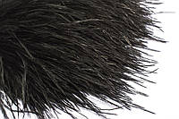 Перья страуса на ленте 10-15 см, перьевая тесьма из натуральных перьев чёрного цвета 1 м.