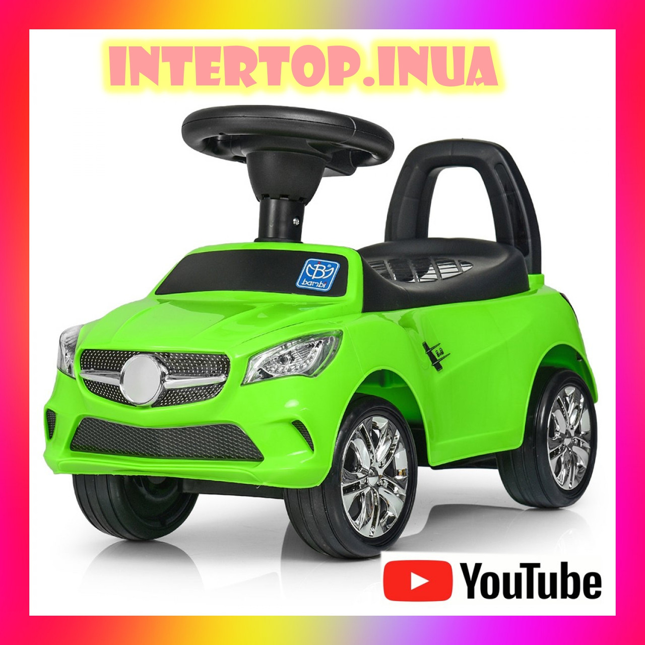 Дитячий толокар каталка Mercedes Мерседес на колесах із гумовим покриттям, Bambi M 3147 зелений, фото 1