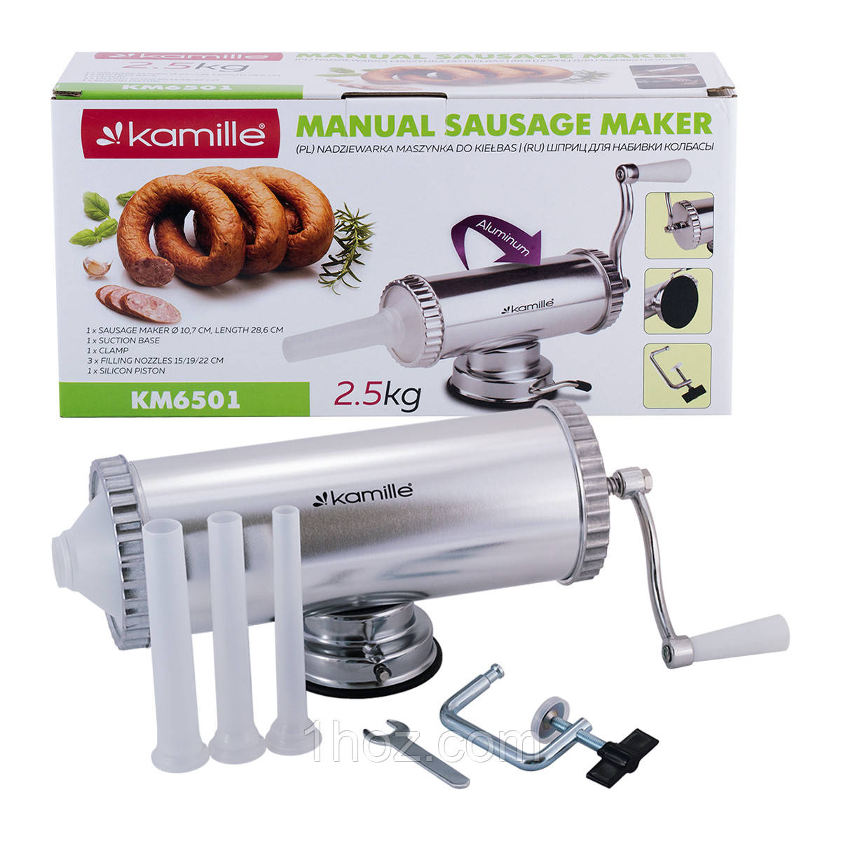 Шприц для ковбас Kamille з алюмінію з насадками KM-6501, фото 1