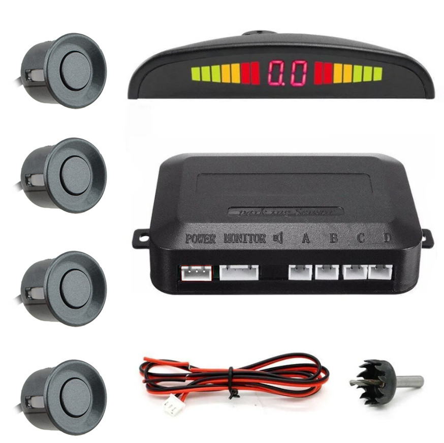 Парктронік автомобільний на 4 датчики + LCD монітор темно-срібний (5428)