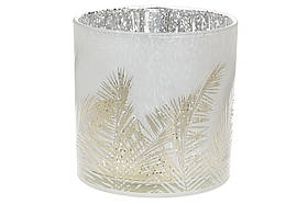 Підсвічник скляний з малюнком Очерет (колір - матове серебро15*15см)