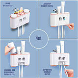 Дозатор зубної пасти тримач зубних щіток для ванної Ecoco сімейний диспенсер (SUN3971b) синій, фото 9