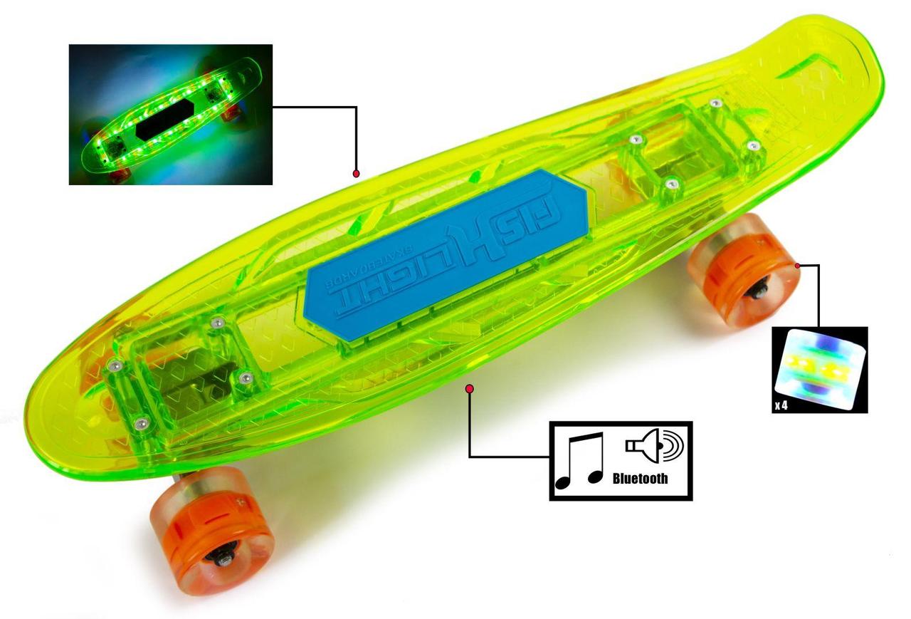 Скейт PENNY "FISH SKATEBOARD ORIGINAL" GREEN. МУЗИЧНА І СВІТИТЬСЯ ДЕКА