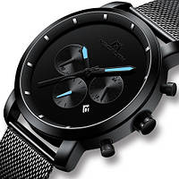 Чоловічі годинники Megalith 8021M Black-Light Blue Metall