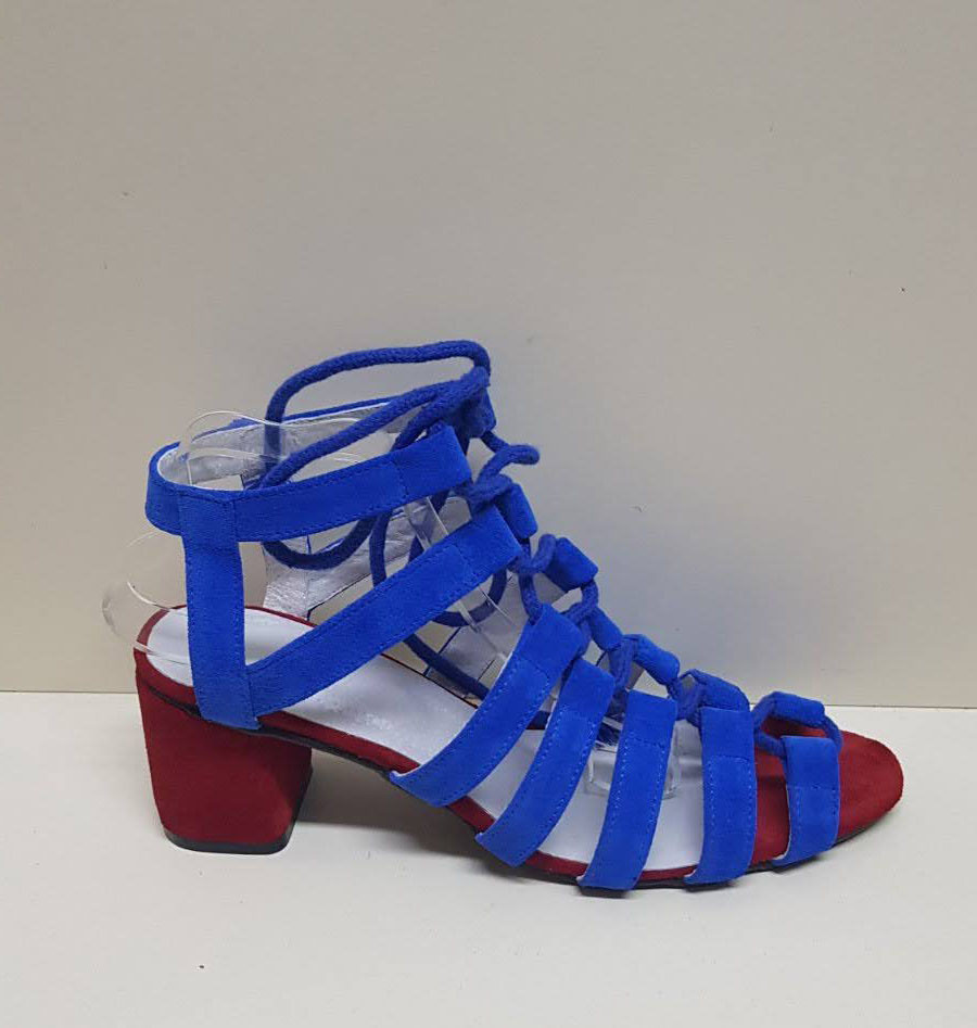 STTOPA Розміри 36-44. Босоніжки великих розмірів шкіряні. Каблук 6,5 см. 289-3644-65-1 Сині Червоні, фото 1