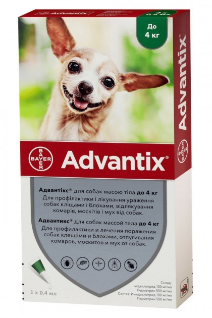 Краплі для собак вагою до 4 кг, Advantix від бліх і кліщів Bayer, ціна за 1 піпетку, фото 1