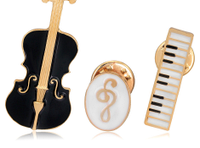 Музыкальная брошь брошка значок набор=3шт скрипичный ключ черная скрипка рояль музыка