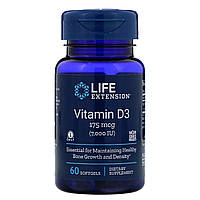 Вітамін D3, Life Extension, Vitamin D3, 175 мкг (7000 МО), 60 гельових капсул