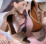 Nona! Літні босоніжки жіночі туфлі великого розміру на зручному каблуці 7 см замша бежева, фото 7