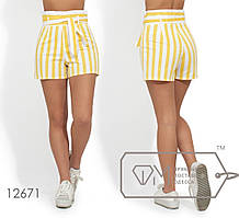 Яскраві жіночі модні коттонові приталені шорти з поясом з пояском на завищеної талії (р. 42-48). Арт-2619/23 жовті