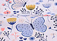 Сатин (бавовняна тканина) метелика блакитні з квітами, фото 2