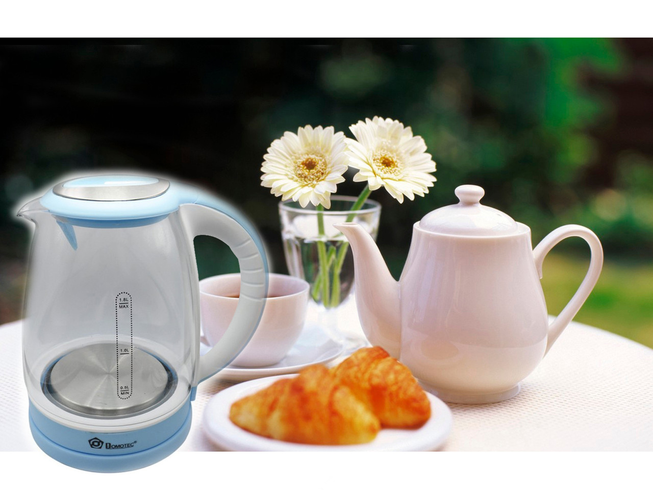 Чайник скляний електричний Domotec MS-8111 Blue, фото 1