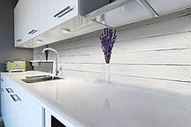 Кухонний фартух Лаванда в Вазі (вінілова плівка наклейка скіналі ПВХ) Білі дошки Прованс Сірий 60х200 см