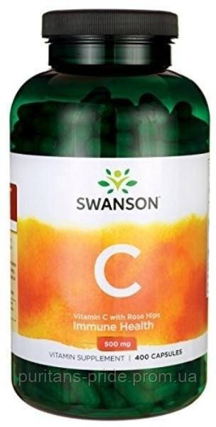 Вітамін C із шипшиною, Swanson Vitamin C with Rose Hips 500 mg 400 capsules