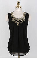 Блузка жіноча чорна без рукавів з ушукрашением на шеии, З-ка