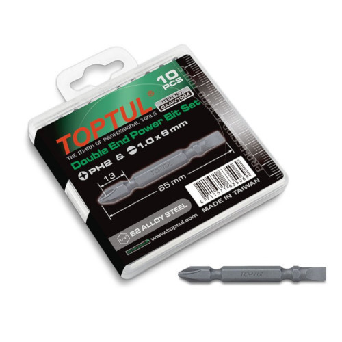 Набір біт двосторонніх 1/4" TOPTUL PH2SL6 L65м 10шт. GAAW1004