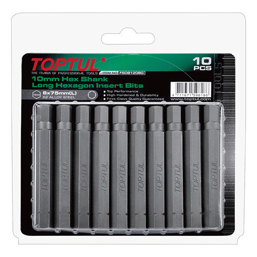 Набір насадок відвертих TOPTUL 10м L75м HEX 6м 10ед. FSDB1206G