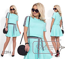 Яскравий жіночий літній трикотажний костюм в спортивному стилі топ і спідниця. Арт-2646/23 бірюзовий