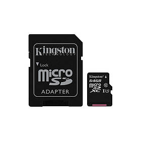 Картка пам'яті Kingston 64 GB microSDXC C10 UHS-I + SD-адаптер (SDC10G2/64GB)