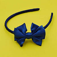 Обруч бант синій атлас, ширина 1 см