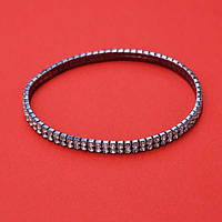 Браслет на ногу подвійний ланцюжок зі стразами на гумці чорний метал