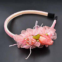 Обруч для волосся каучук квіти з тканини, органза, кольору в асортименті
