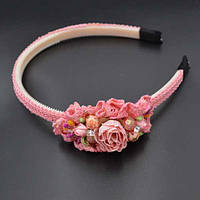 Обруч для волосся каучук квіти з тканини, чіпко, намистини, кольори в асортименті