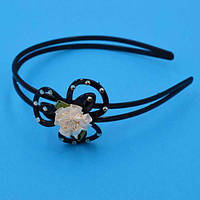 Обруч для волосся квітка чорний пластик, ширина 18 мм