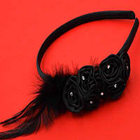 Обруч пір'я стрази чорний атлас ширина 10 мм