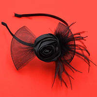 Обруч страусине пір'я бант регилін чорний атлас ширина 6 мм