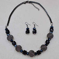 Комплект намистини та сережки колір платина довжина 55 см