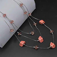 Буси рожеві на металевому ланцюжку з керамічними та кришталевими намистинами, довжина 60 см