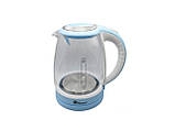Чайник скляний електричний Domotec MS-8111 Blue, фото 2