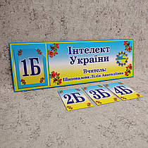 Табличка кабінетна Інтелект України з кишенькою, вставками та ПІБ вчителя