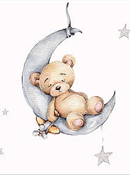 Панелька із сатину для дитячого пледа "Ведмедик на сірому місяці" 80*100 см