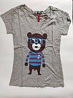 Жіноча футболка з ведмедем сіра, розмір XL
