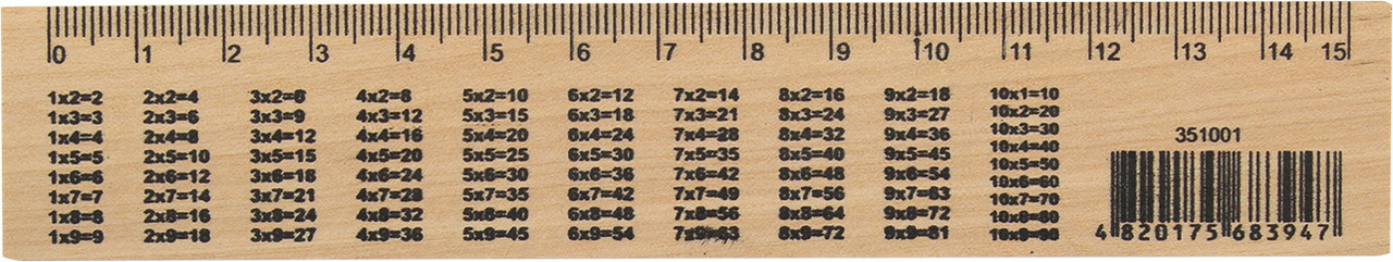 Лінійка дерев'яна 15см предмет. (таблиця множення) №Ц351001У(100)