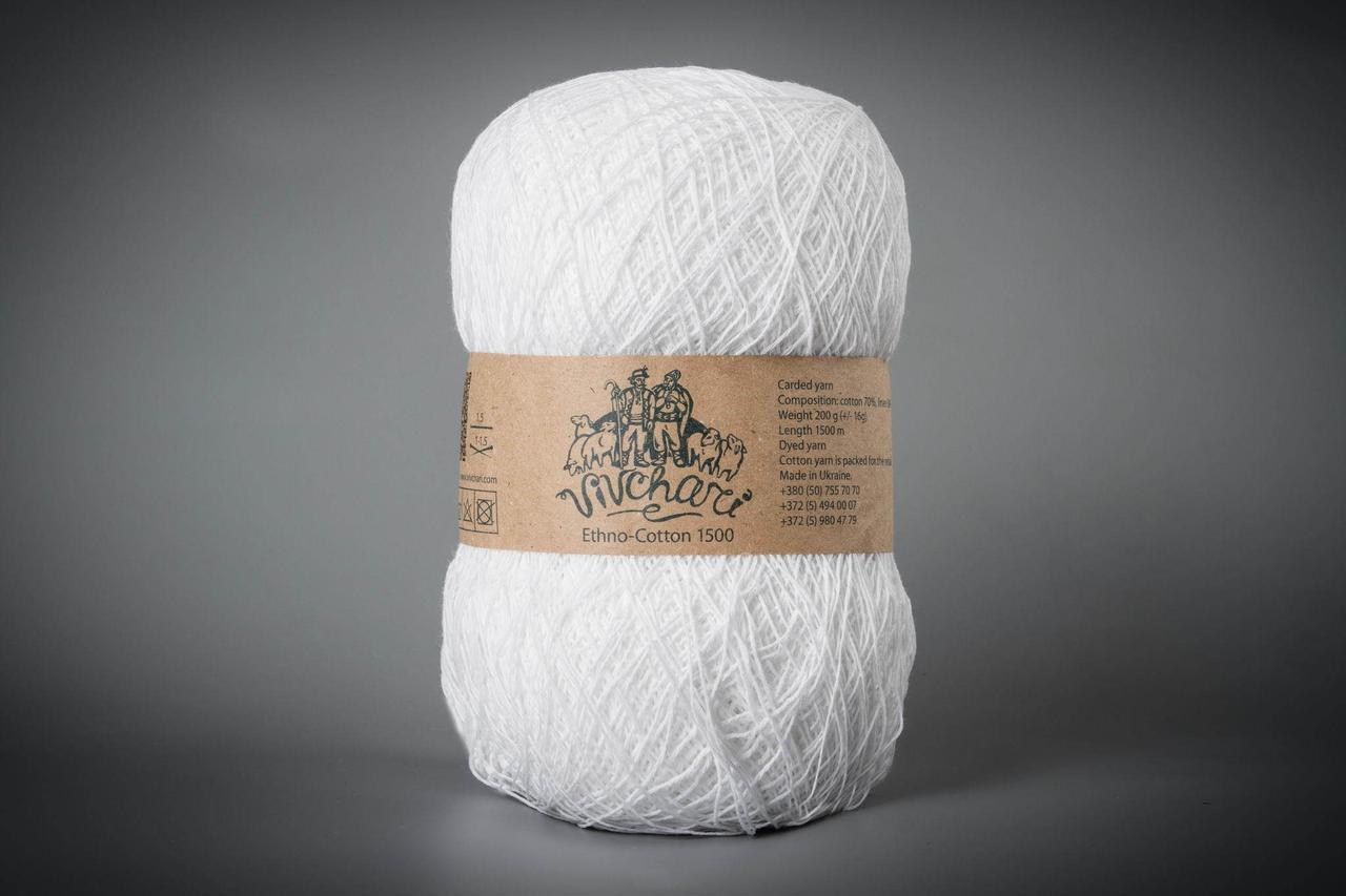 Пряжа бавовняна Vivchari Ethno-Cotton 1500, Color No.101 білий