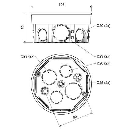 Розподільна коробка Копос KO 97/5_KA Ø103х50мм, 16A, IP20, PVC, фото 2