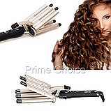 Плойка для волосся п'ять хвиль Geemy GM-2933. Щипці стайлер для укладки, завивки волосся з керамічним, фото 6
