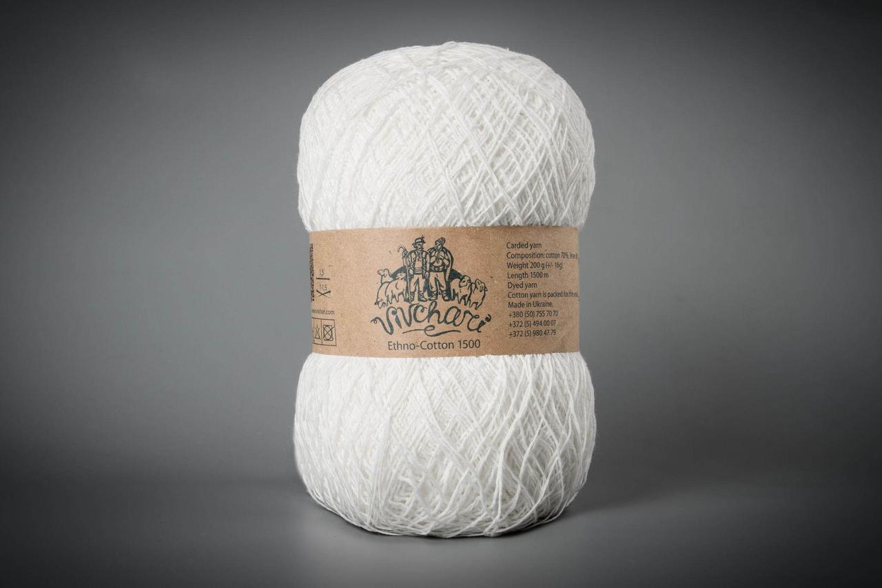 Пряжа бавовняна Vivchari Ethno-Cotton 1500, Color No.102 молочний