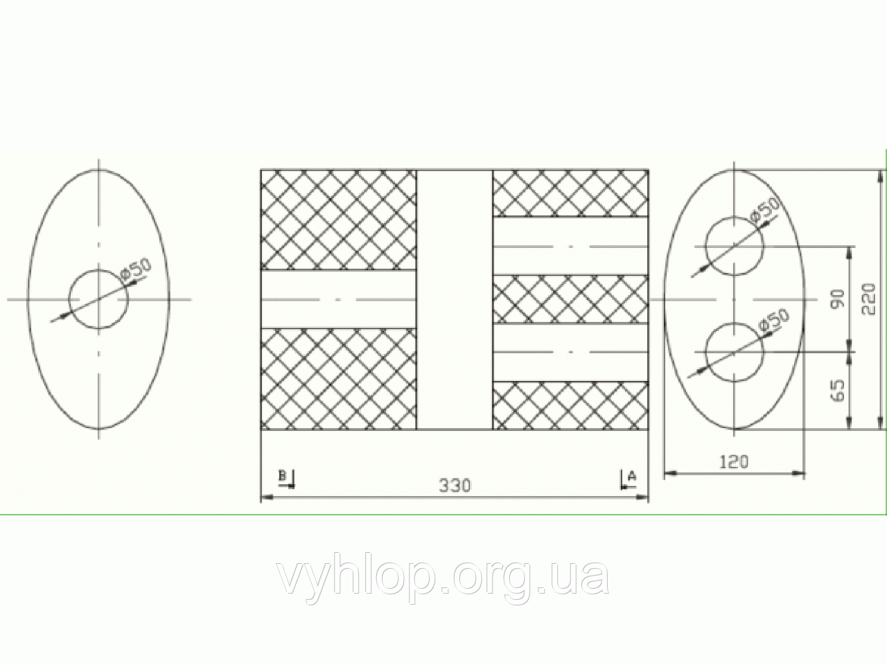 Бочка глушника універсальна ( 220x120x330 ; 3*d= 50 )
