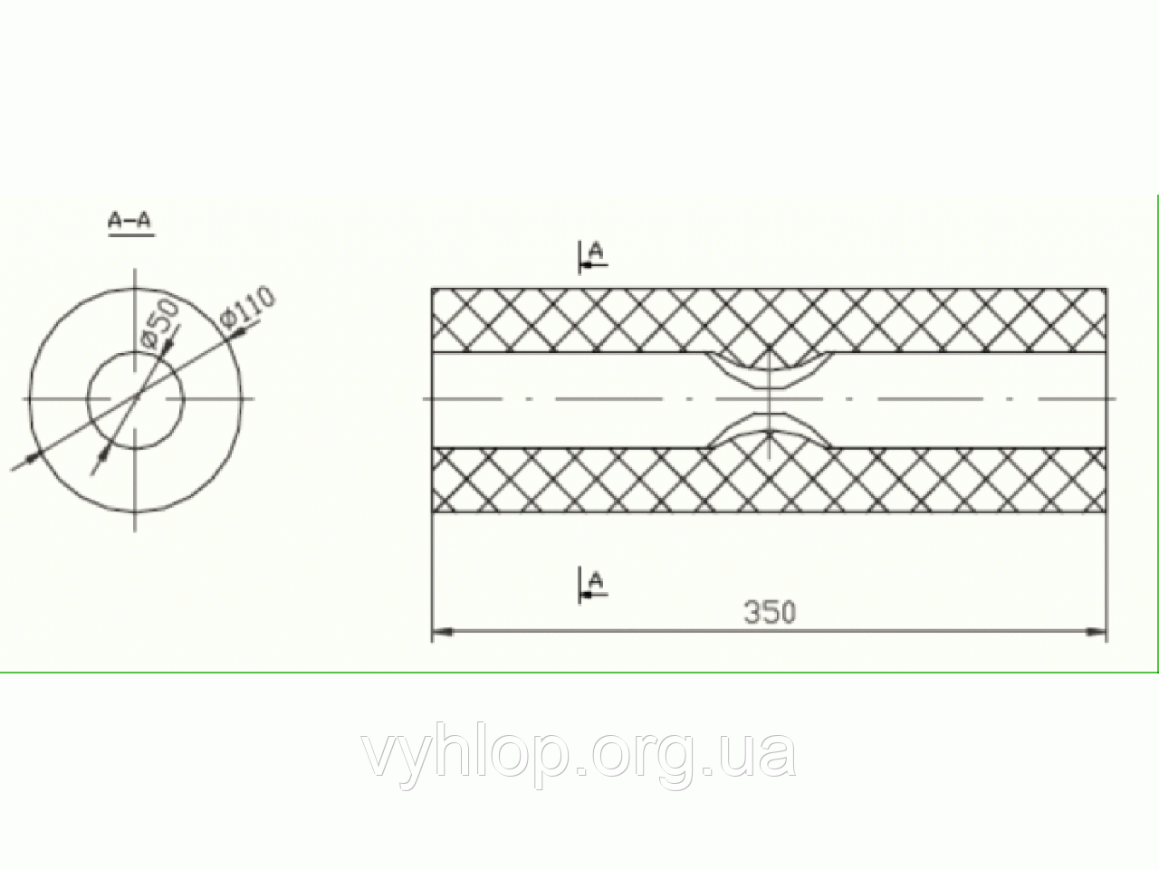 Бочка глушника універсальна ( d= 110 L=350 ; d= 50 )