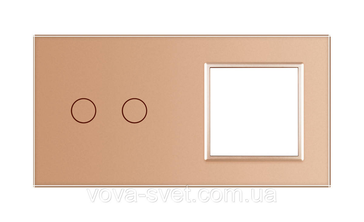 Сенсорная панель выключателя Livolo 2 канала и розетки (2-0) золото стекло (VL-C7-C2/SR-13) - фото 2 - id-p816442760