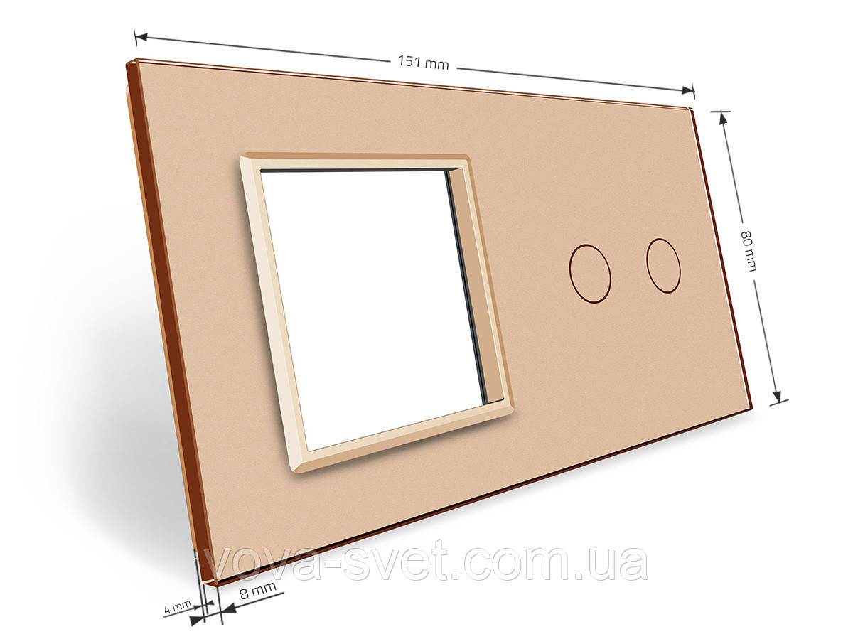 Сенсорная панель выключателя Livolo 2 канала и розетки (2-0) золото стекло (VL-C7-C2/SR-13) - фото 3 - id-p816442760