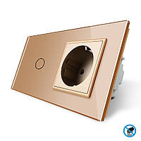Безконтактний вимикач 1 сенсор 1 розетка Livolo золото скло (VL-C701/C7C1EU-PRO-13)