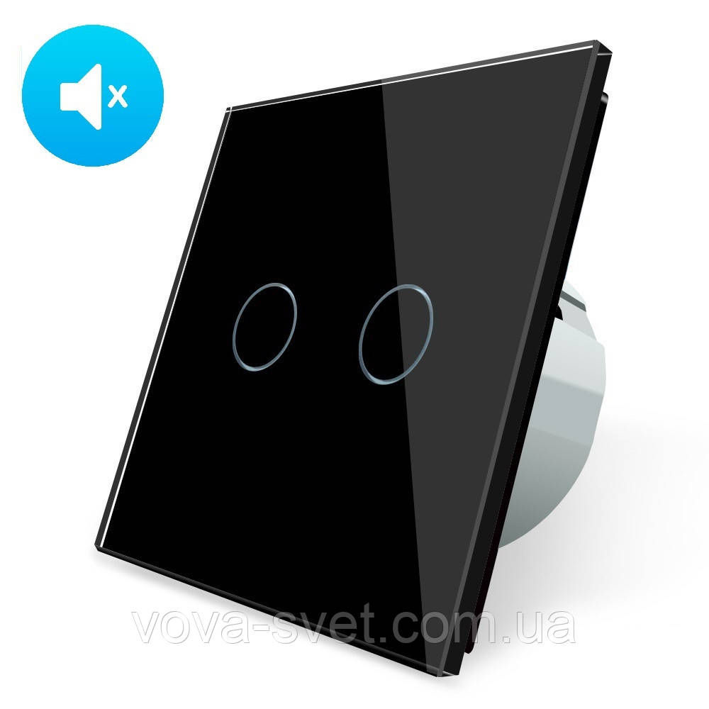 Безшумний сенсорний вимикач 2 сенсора Livolo чорний скло (VL-C702Q-12), фото 1
